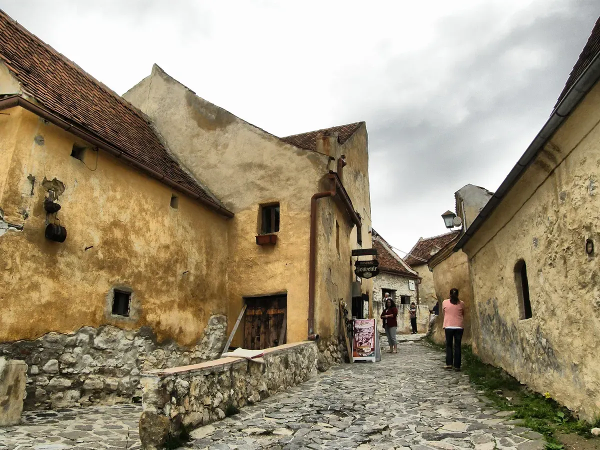 Inside Rasnov Fortress near Bran Castle on a bright day